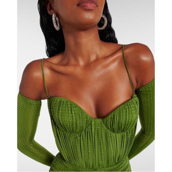 Alex Perry Sweetheart Ruched Crystal Jersey Bustier Fern Green Mini Dress Sz 6 - Picture 6 of 16